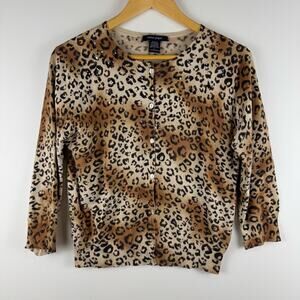 Boston Proper Silk Blend Sequin & Leopard Print Cardigan ~ Small